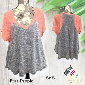 Free People NEW - Sz S - Vintage navy Combo short sleeve shirt - oversized flowy